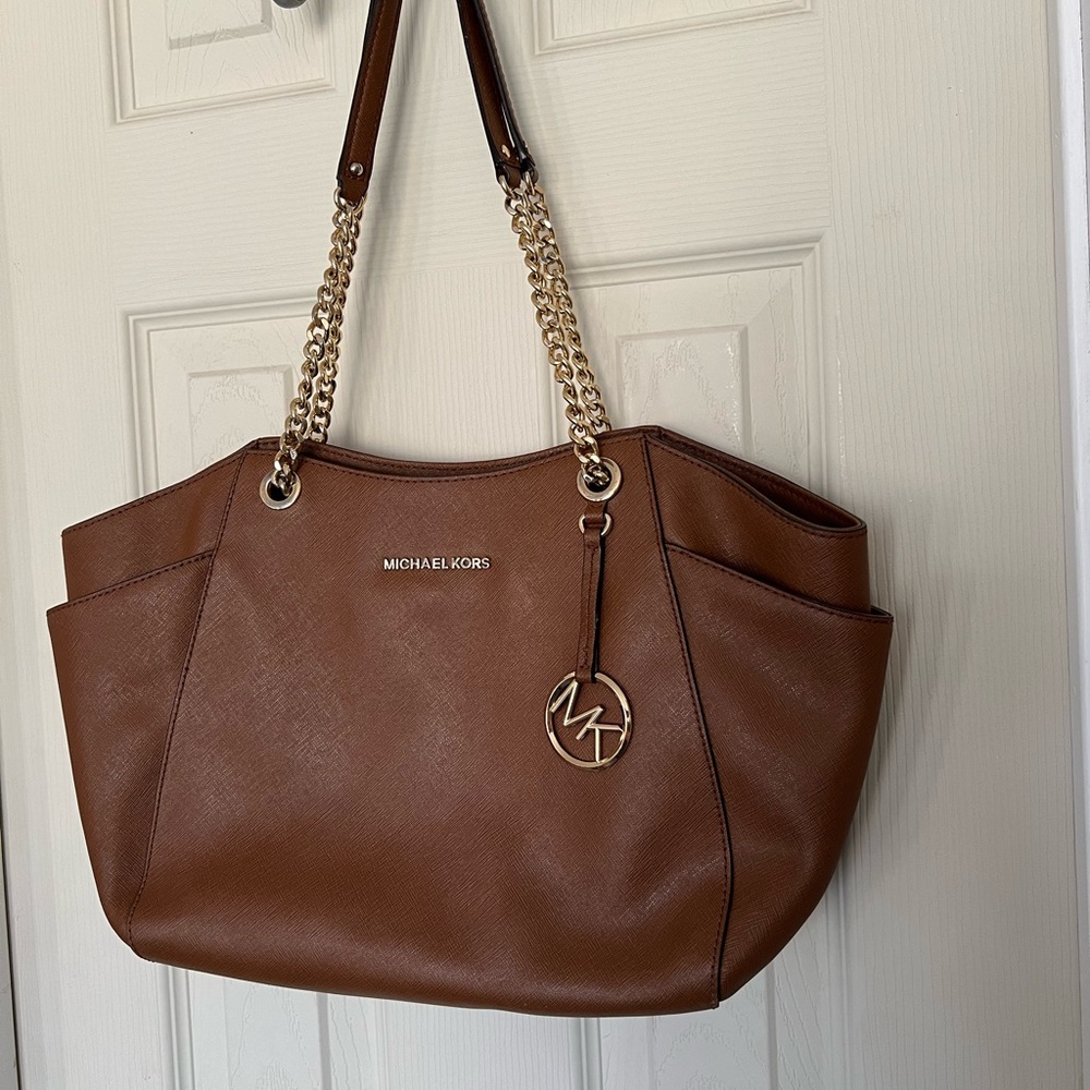 Michael Kors Jet Set Chain Shoulder Tote Bag – Brown Leather